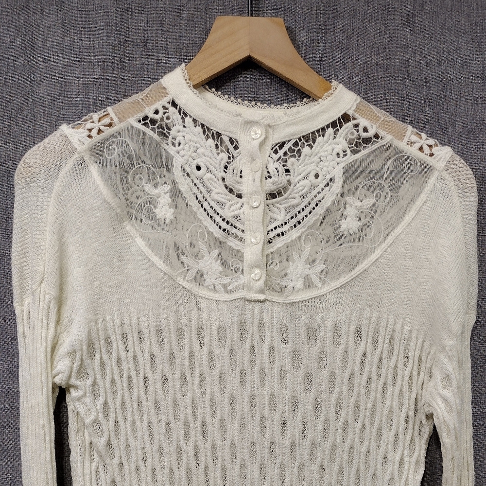 Free People Linen Cotton Crochet Top Dress Women's XS White Boho Retro 90s Y2K - Picture 6 of 8